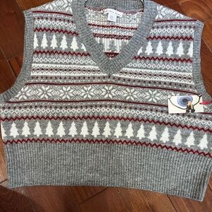 Gray and Red V-Neck Sweater Vest